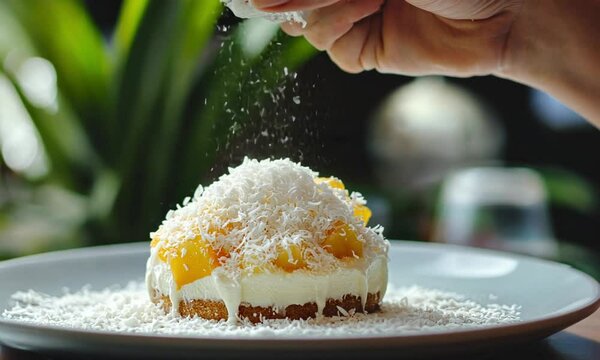Sweet Coconut Dessert Topped with Shredded Coconut Flakes