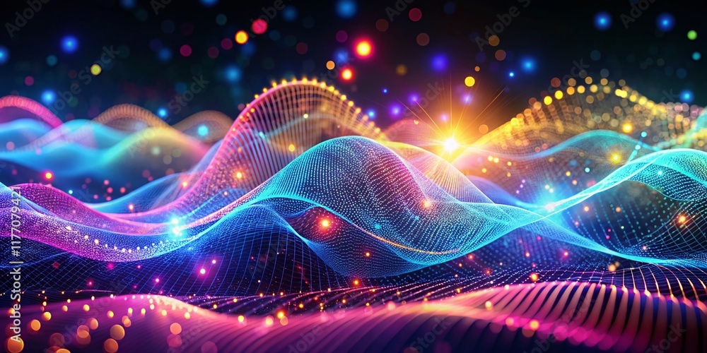 Poster abstract futuristic wave pattern: tech lines, dots, and dynamic design
