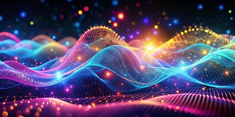 Abstract Futuristic Wave Pattern: Tech Lines, Dots, and Dynamic Design