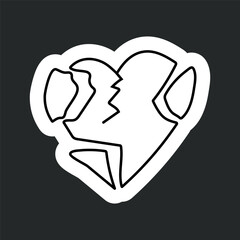 Stickers featuring a one line drawing of a broken heart symbol