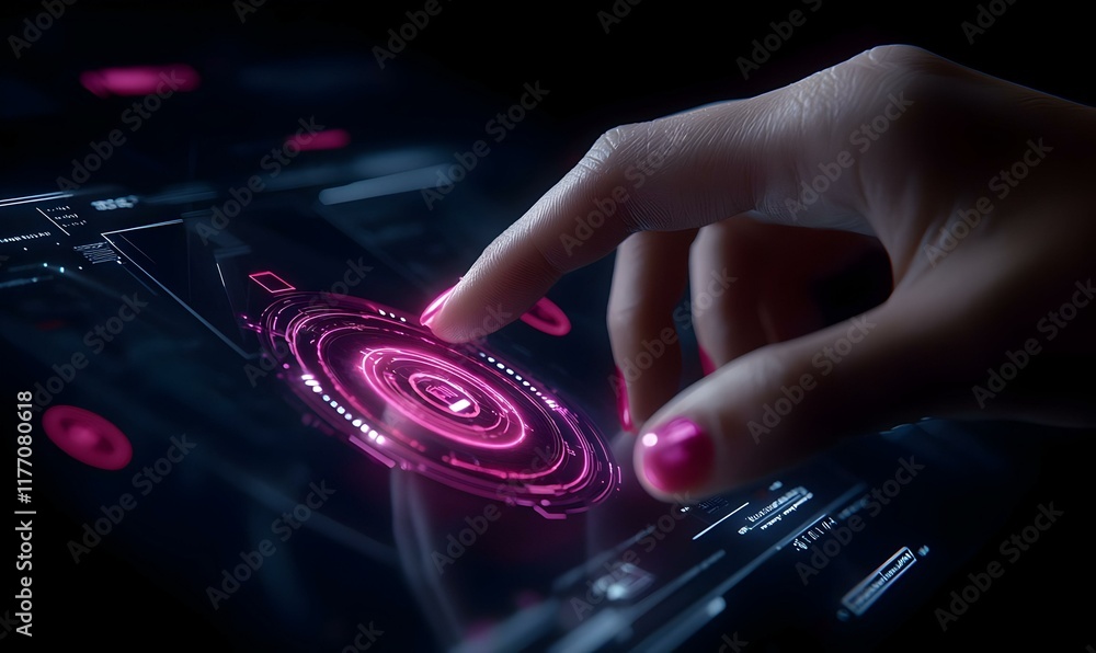 Poster Hands interacting with a touchscreen interface, showcasing technology's integration into everyday life, emphasizing user engagement and connectivity.
