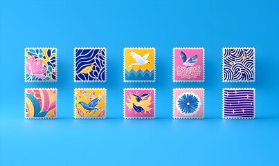 Intricate festival stamp designs, vibrant colors, detailed patterns, cultural significance, celebration of artistry, rich heritage, traditional craftsmanship