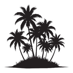 Obraz premium Tropical palm trees with leaves and black silhouettes isolated on a white background Vector