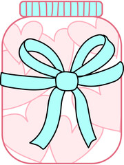 pink bow with ribbon hearts jar