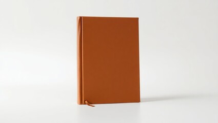 Brown Leather Bound Book Standing Upright On White Background