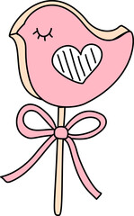 illustration of a ribbon heart bird lollipop 
