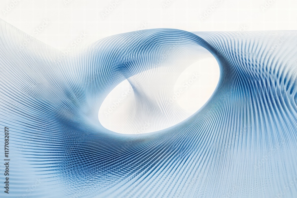 Leinwandbilder Abstract wind lines create a fluid motion through a circular space in soft blue tones on a light background. Generative AI