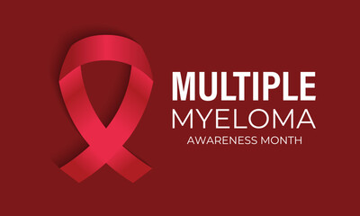 Obraz premium Multiple Myeloma Awareness Month. Realistic Burgundy Ribbon with Calligraphy Ribbon, Realistic ribbon. Vector illustration of background. 