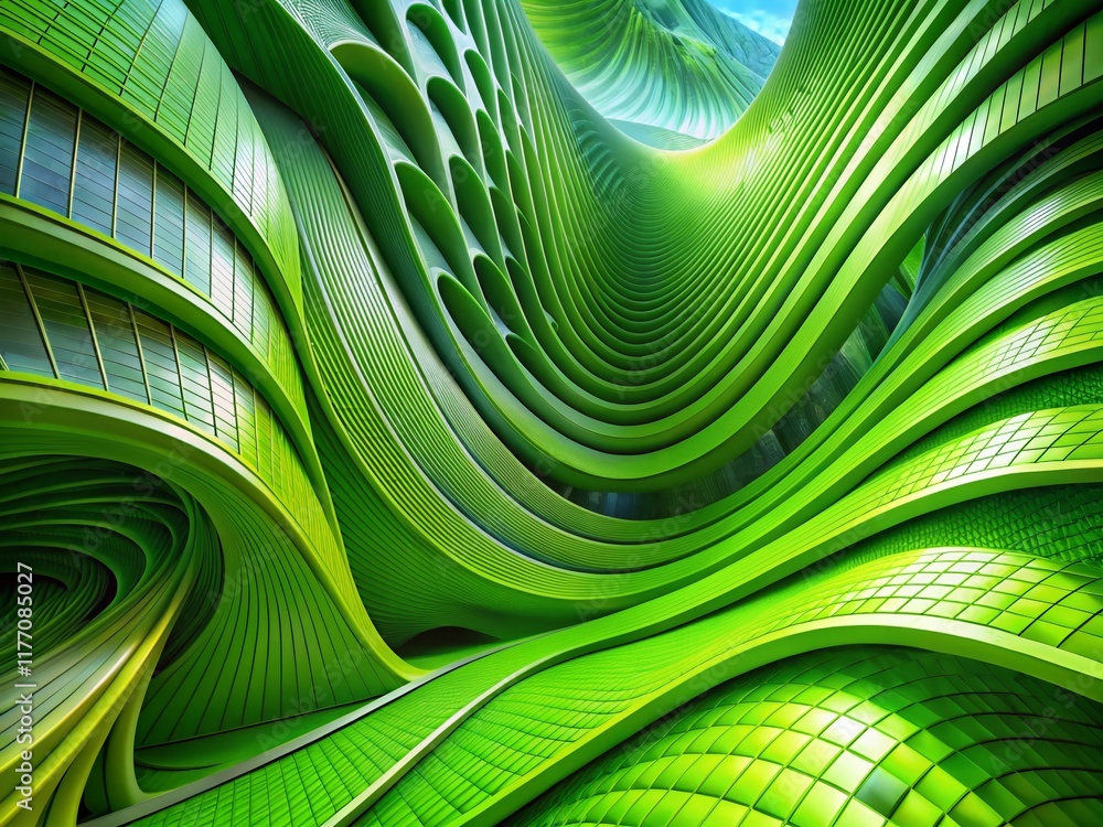Poster abstract green fractal wave architecture background - modern design