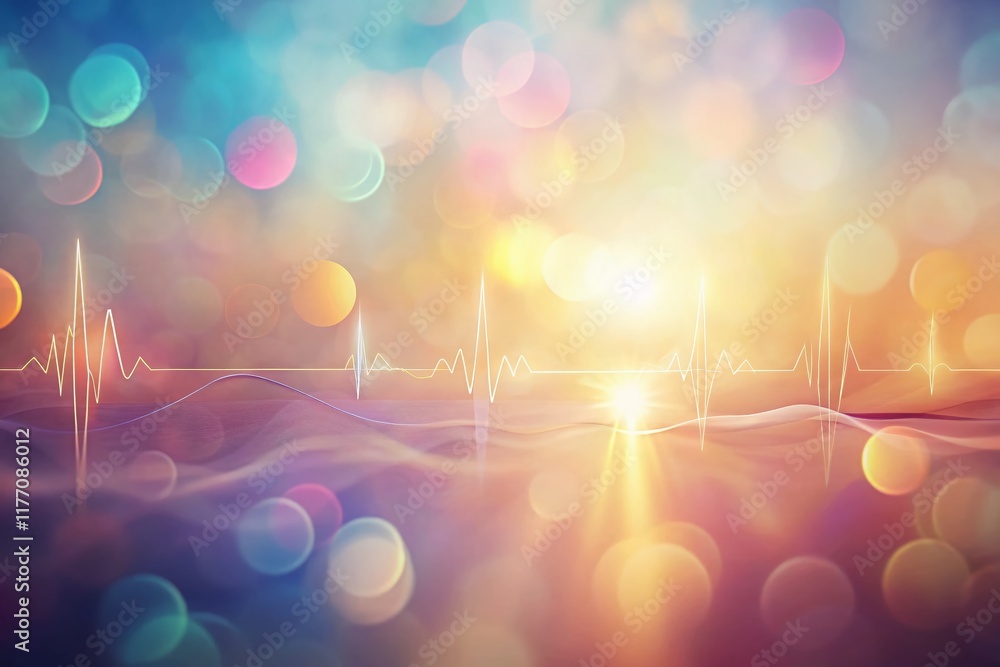 Poster abstract heartbeat: pulsating line on softly lit background - surreal stock photo