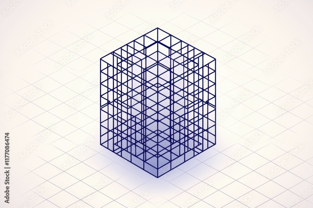 Poster abstract 3d isometric wireframe cube grid geometric structure design