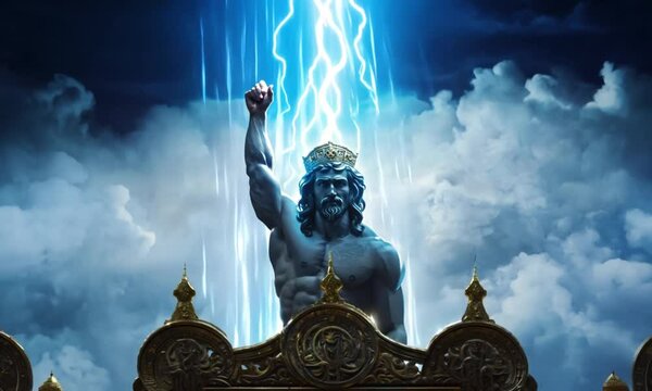 Zeus, the king of the Greek gods ready to hurl lightning bolts down upon the earth and mankind.  generative ai