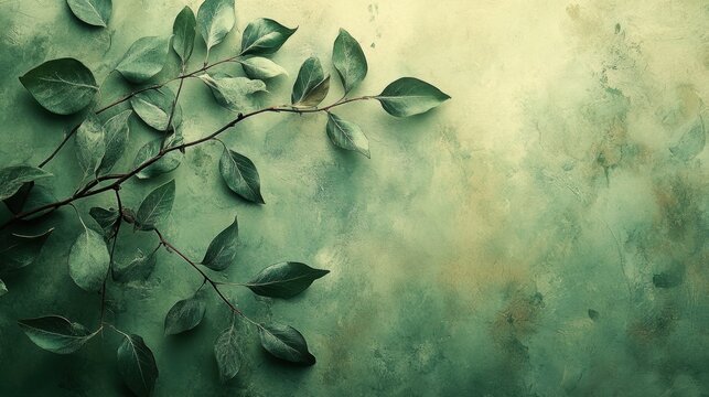 A flat muted green background featuring faint leaf-like patterns scattered throughout and an uncluttered center 