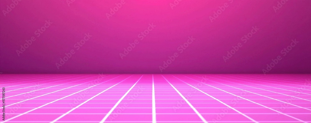 Poster pink retro grid background 80s style futuristic digital design empty studio space geometric pattern