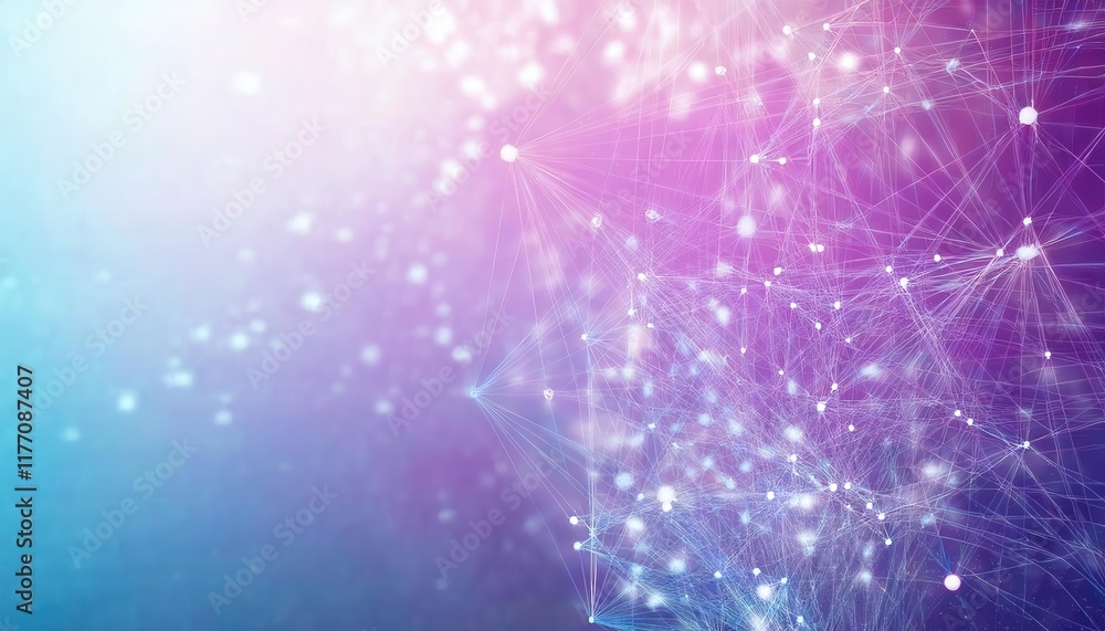 Poster Abstract Digital Network Visualization with Glowing Nodes and Neural Connections in Gradient Blue and Pink Background for AI and Technology Concepts