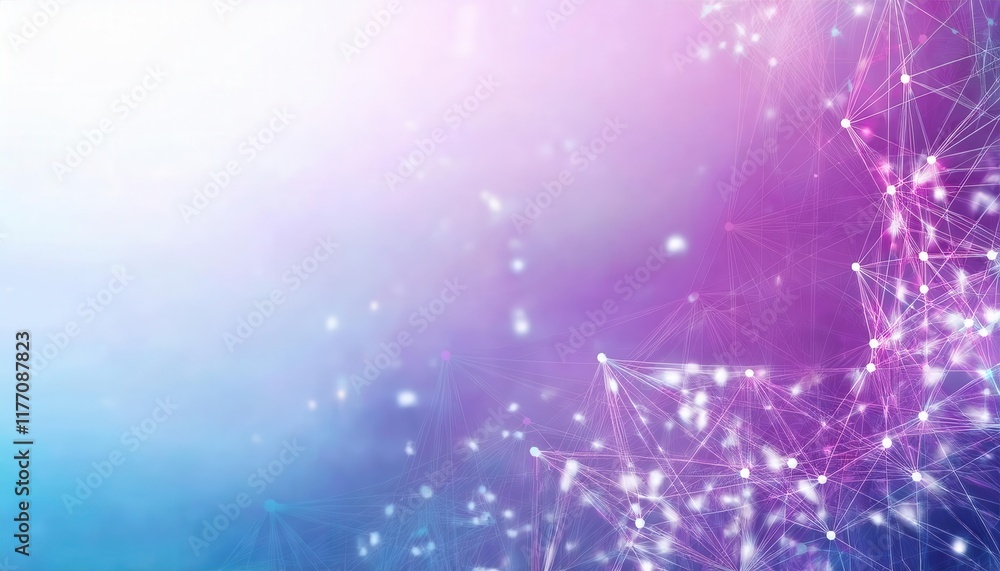 Aufkleber Abstract Digital Network Visualization with Glowing Nodes and Neural Connections in Gradient Blue and Pink Background for AI and Technology Concepts