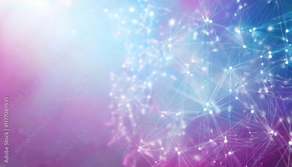 Poster Abstract Digital Network Visualization with Glowing Nodes and Neural Connections in Gradient Blue and Pink Background for AI and Technology Concepts