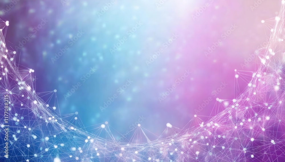 Aufkleber Abstract Digital Network Visualization with Glowing Nodes and Neural Connections in Gradient Blue and Pink Background for AI and Technology Concepts