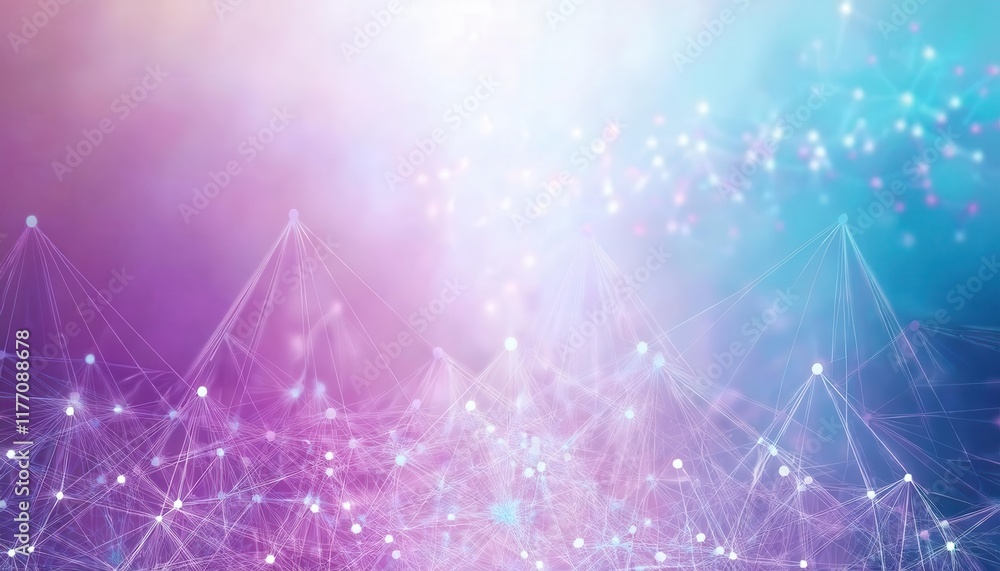 Poster Abstract Digital Network Visualization with Glowing Nodes and Neural Connections in Gradient Blue and Pink Background for AI and Technology Concepts