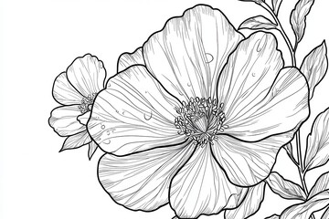 Fototapeta premium Exquisite Line Art Drawing of Blooming Flowers Botanical Illustration Detailed Petals