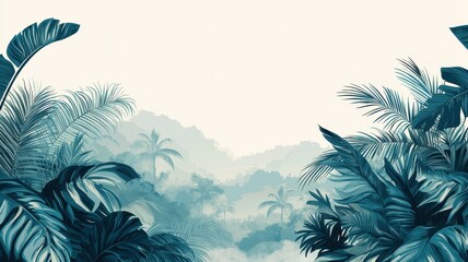 Lush Teal Tropical Paradise Palm Leaves Jungle Vista Exotic Foliage Background