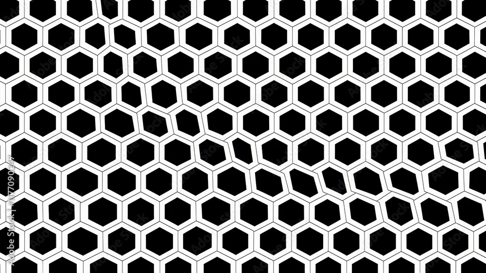 Poster abstract hexagon pattern geometric honeycomb design black and white distorted grid texture