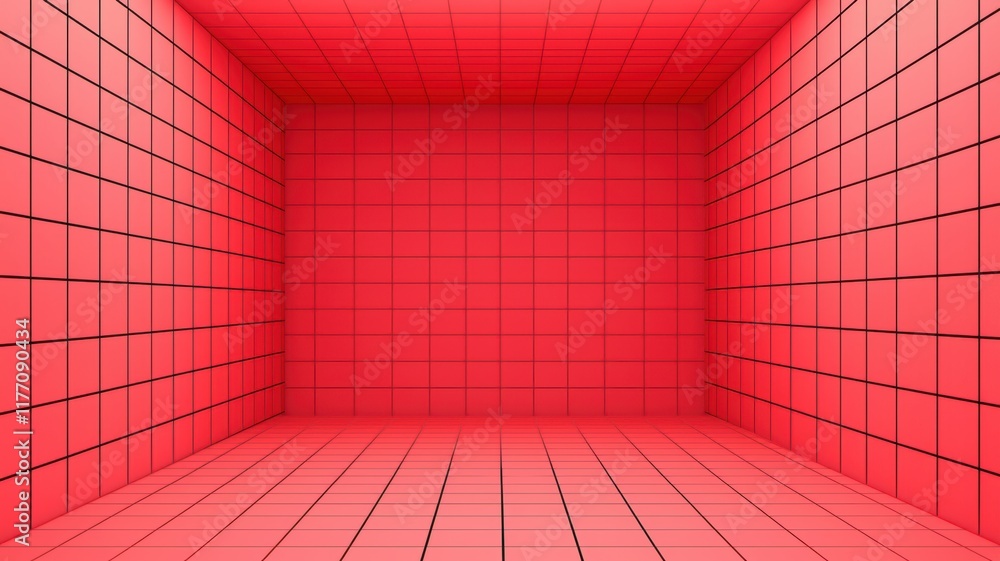 Poster red grid room minimalist geometric background empty space modern design
