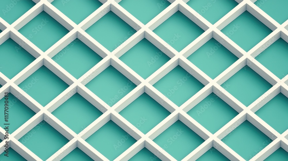 Poster abstract teal and white geometric pattern interlocking square grid design