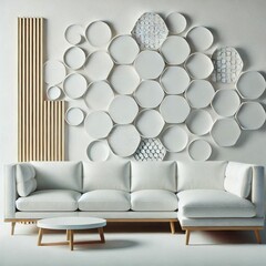 white sectional sofa with wooden legs on white background