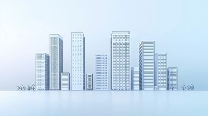 Architectural Blueprint Modern City Skyline with High Rise Buildings and Trees