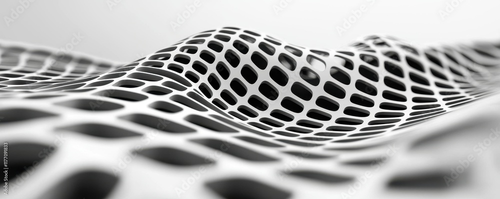 Poster abstract 3d render of white wavy grid pattern modern geometric design perforated surface texture