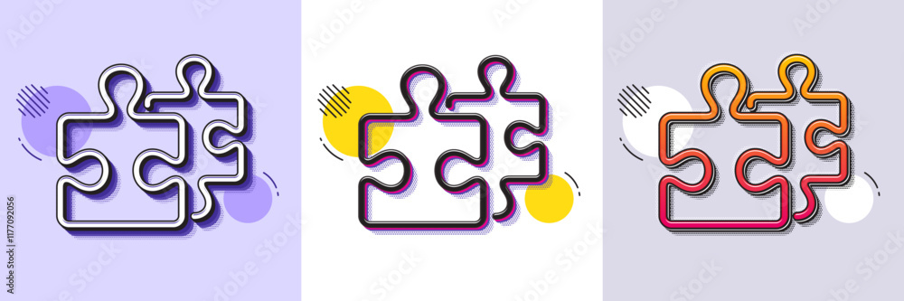 Poster puzzle pieces line icon. halftone dotted pattern. gradient icon with grain shadow. jigsaw game chall