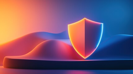 Futuristic Shield with Neon Glow on Vibrant Abstract Background