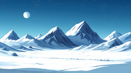 Snowy Mountain Range Illustration with Moon and Stars