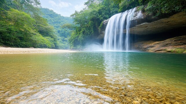 The Mun daeng Waterfall is a mesmerizing cascade of crystal clear water, surrounded by lush green forests and the sounds of nature echoing through the air