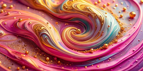 Abstract Pink Swirl Liquid Background with Gold Glitter - Colorful Fluid Art Texture