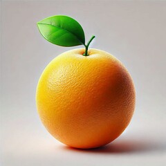 orange with a realistic texture and a green leaf attached on white background