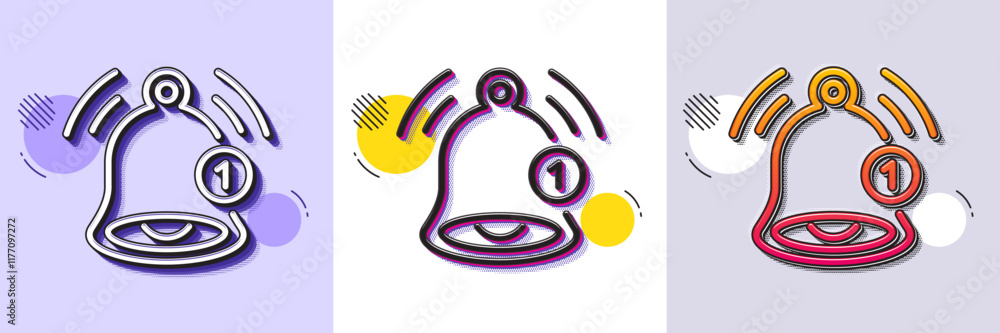 Poster reminder line icon. halftone dotted pattern. gradient icon with grain shadow. notice bell sign. noti