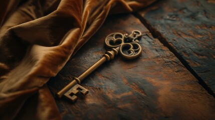 Vintage Key on Wood Surface