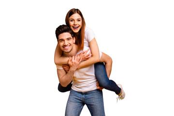 Portrait of his he her she two nice attractive adorable cheerful optimistic tender people wife...