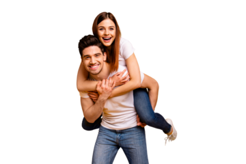 Portrait of his he her she two nice attractive adorable cheerful optimistic tender people wife husband having fun spare time isolated over vivid shine bright yellow background