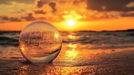 One soap bubble in the golden light of the sunset