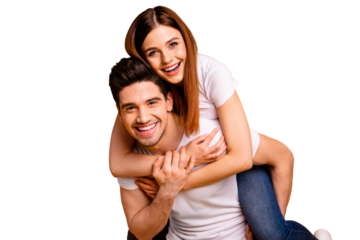 Close-up portrait of his he her she two nice attractive cheerful cheery optimistic people wife husband having fun spare free time isolated over vivid shine bright yellow background