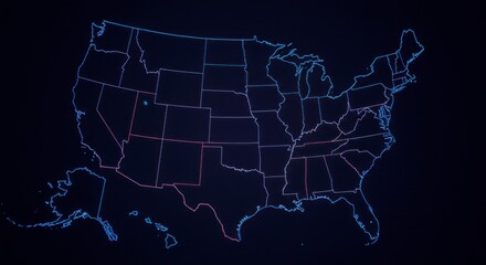 United States Map Outline with State Borders on Dark Background