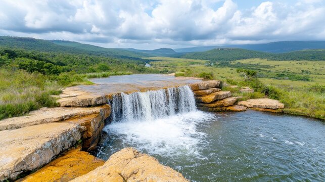 The waterfall at 39 Steps in Hogsback cascades down a series of natural rock steps, creating a mesmerizing and soothing display of water flowing gracefully over the rocks.