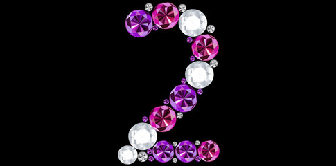 Rhinestone Diamonds Bling Number 2 Luxury Text Design Vector Illustration.	