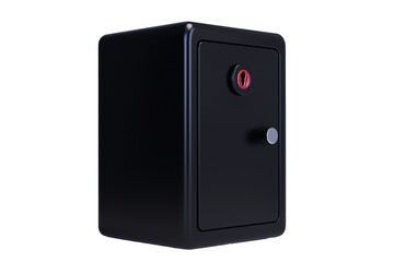 Obraz premium A compact, sturdy black safe featuring a round red button and a silver knob, designed for secure storage of valuables.