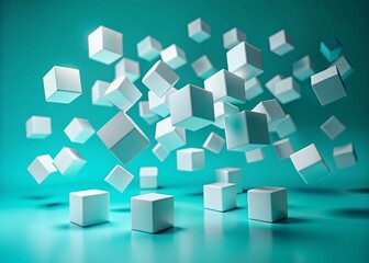 Abstract White Cubes Floating in Turquoise: High-Resolution Stock Photo