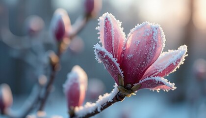 Frosted Frosted Magnolia Buds with Left Text Space