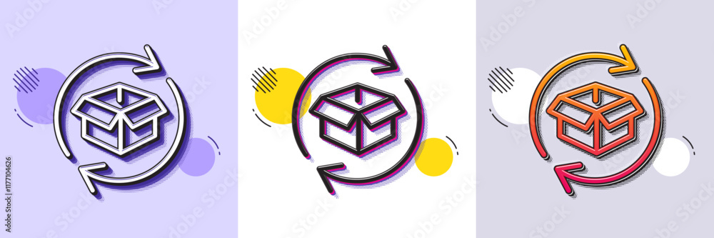 Poster exchange of goods line icon. halftone dotted pattern. gradient icon with grain shadow. return parcel
